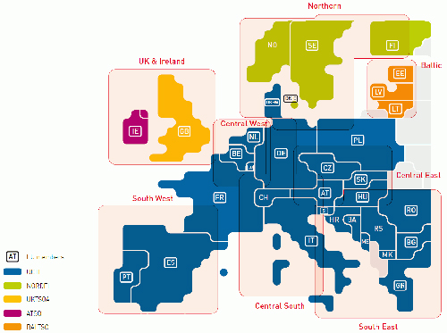 Figure 4.1 Different synchronous regions in Europe, Source: UCTE, Ucte Transmission Development Plan 2008